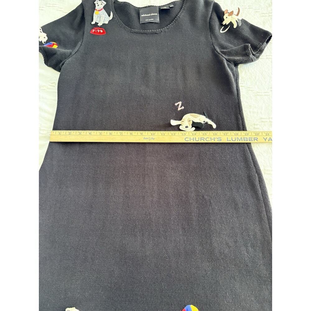 Vintage 1999 Michael Simon Dog Sweater Dress Black 3D Applique L Wearable Art - Picture 15 of 16